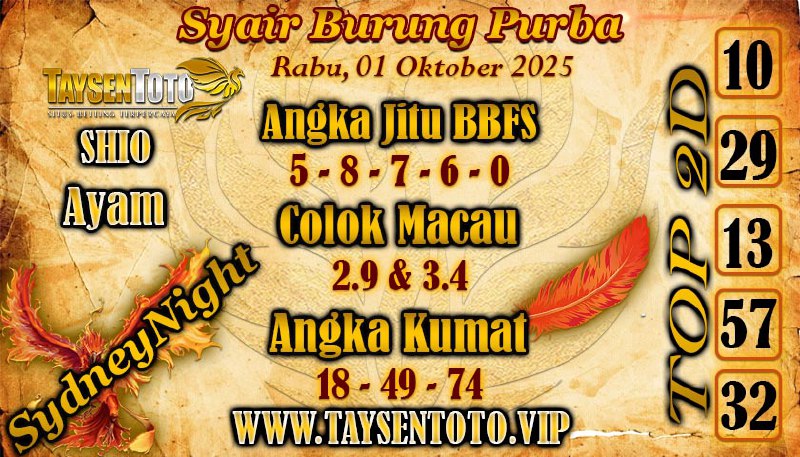 Syair Burung Purba SydneyNight Hari ini Rabu, 01 Oktober 2025