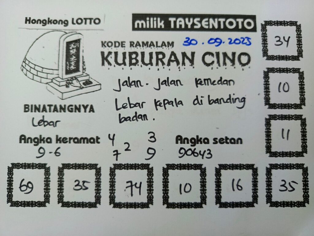 Syair Kuburan Cino HK Hari Selasa, 30 September 2025