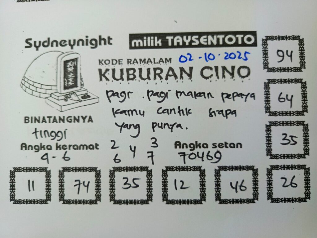 Syair Kuburan Cino SydneyNight Hari ini Kamis, 02 Oktober 2025