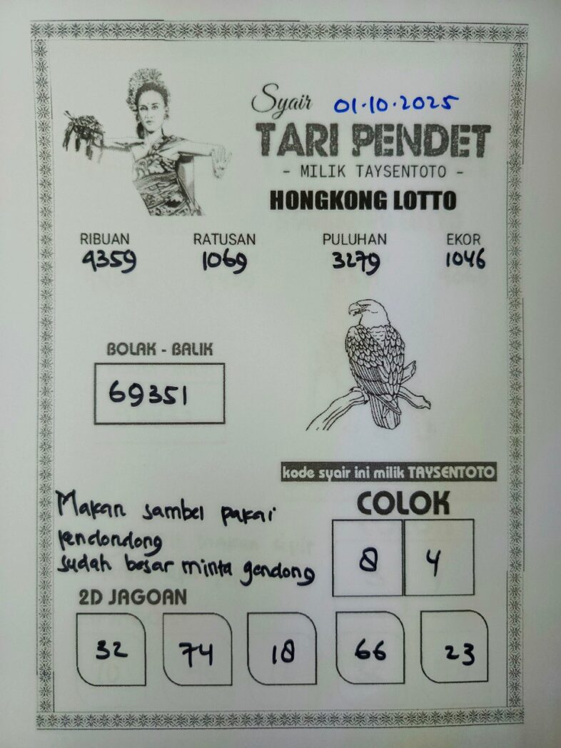 Syair Tari Pendet HK Hari Rabu, 01 Oktober 2025