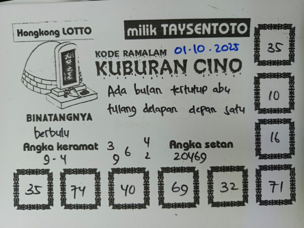 Syair Kuburan Cino HK Hari Rabu, 01 Oktober 2025