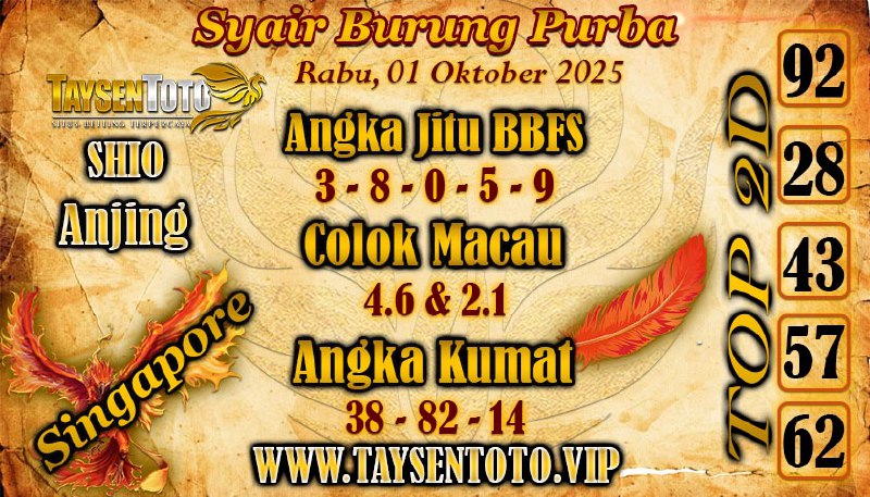 Syair Burung Purba SGP Hari Rabu, 01 Oktober 2025