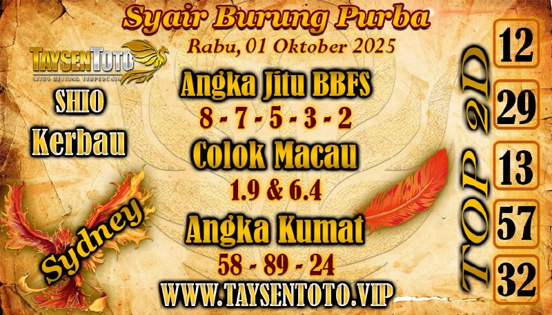 Syair Burung Purba Sydney Hari ini Rabu, 01 Oktober 2025