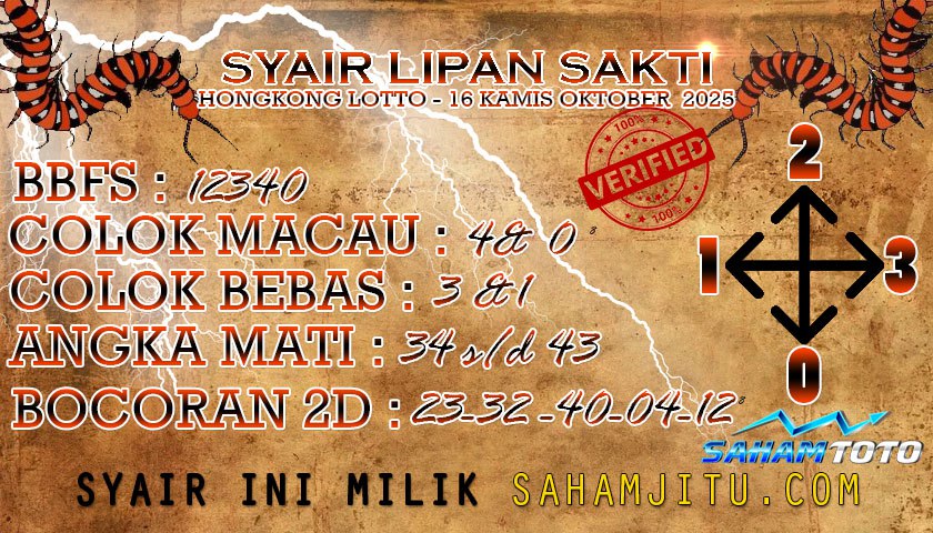 Syair Lipan Sakti HONGKONG LOTTO Hari ini Kamis 16 Oktober 2025