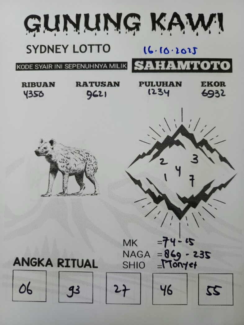 Syair Gunung Kawi SYDNEY LOTTO Hari ini Kamis 16 Oktober 2025