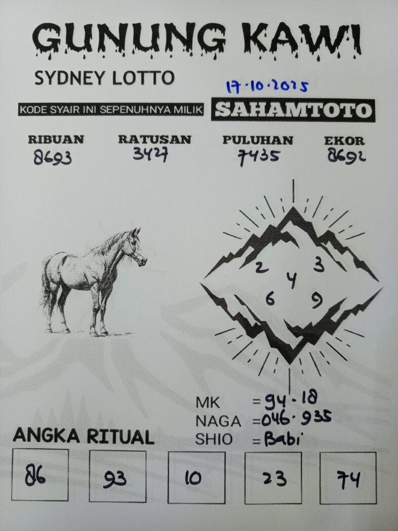 Syair Gunung Kawi SYDNEY LOTTO Hari ini Jumat 17 Oktober 2025