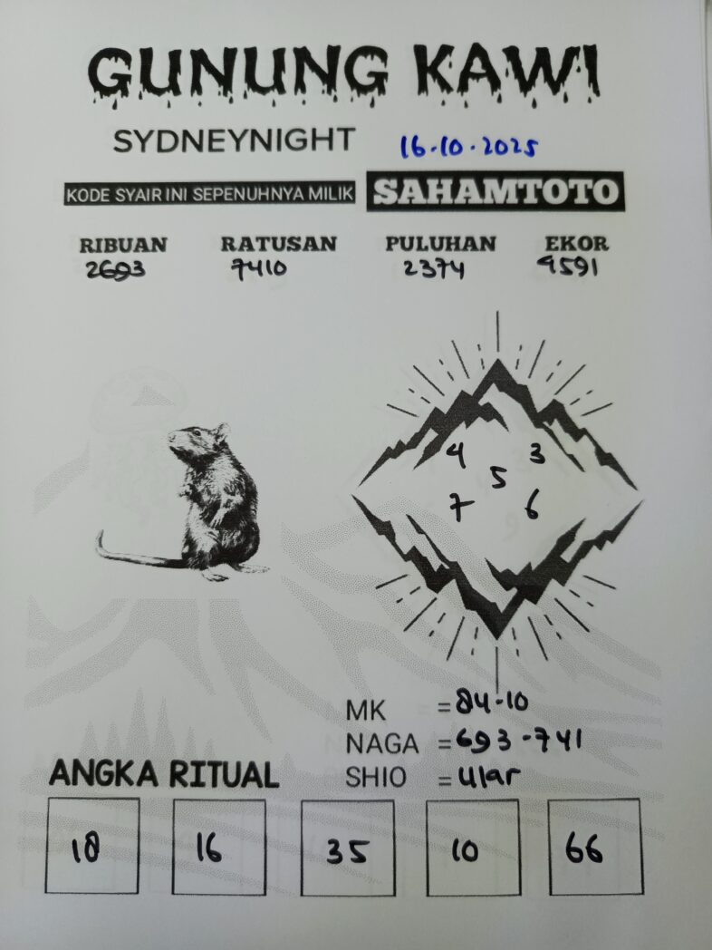 Syair Gunung Kawi SydneyNight Hari ini Kamis, 16 Oktober 2025
