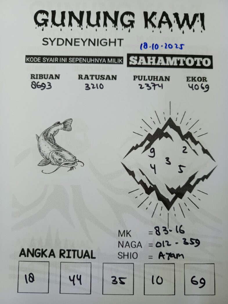 Syair Gunung Kawi SydneyNight Hari ini Sabtu, 18 Oktober 2025