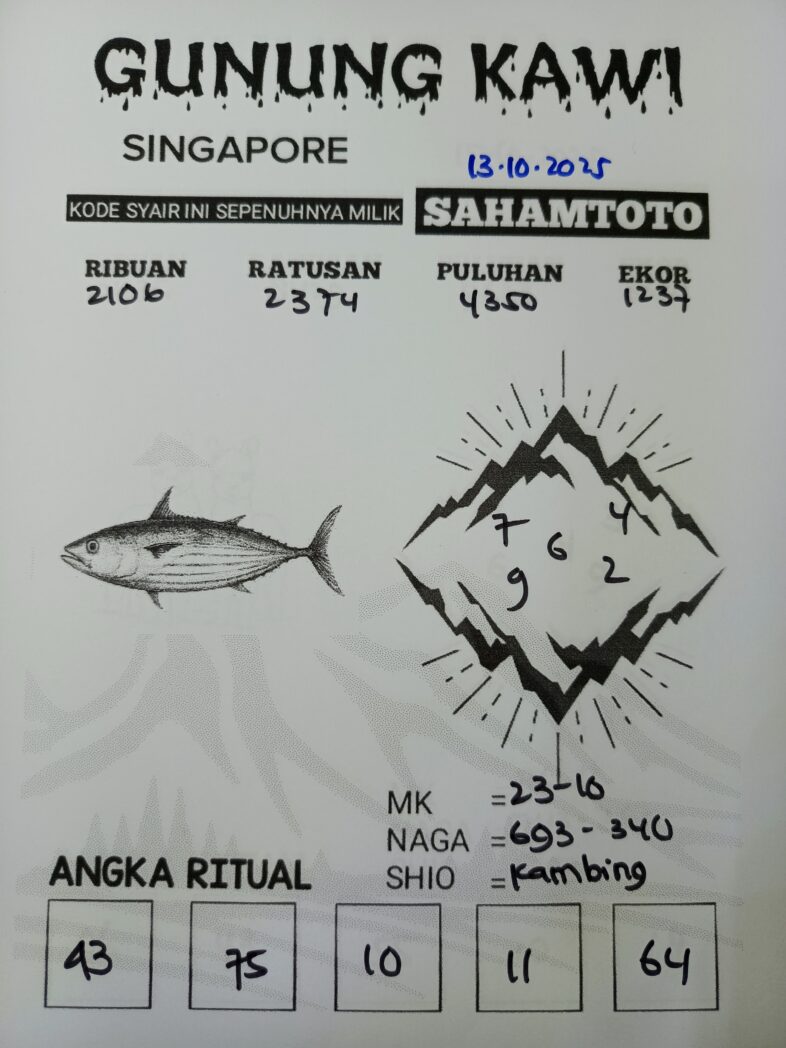 Syair Rintihan Lutung Singapore Pools Hari ini Senin 13 Oktober 2025