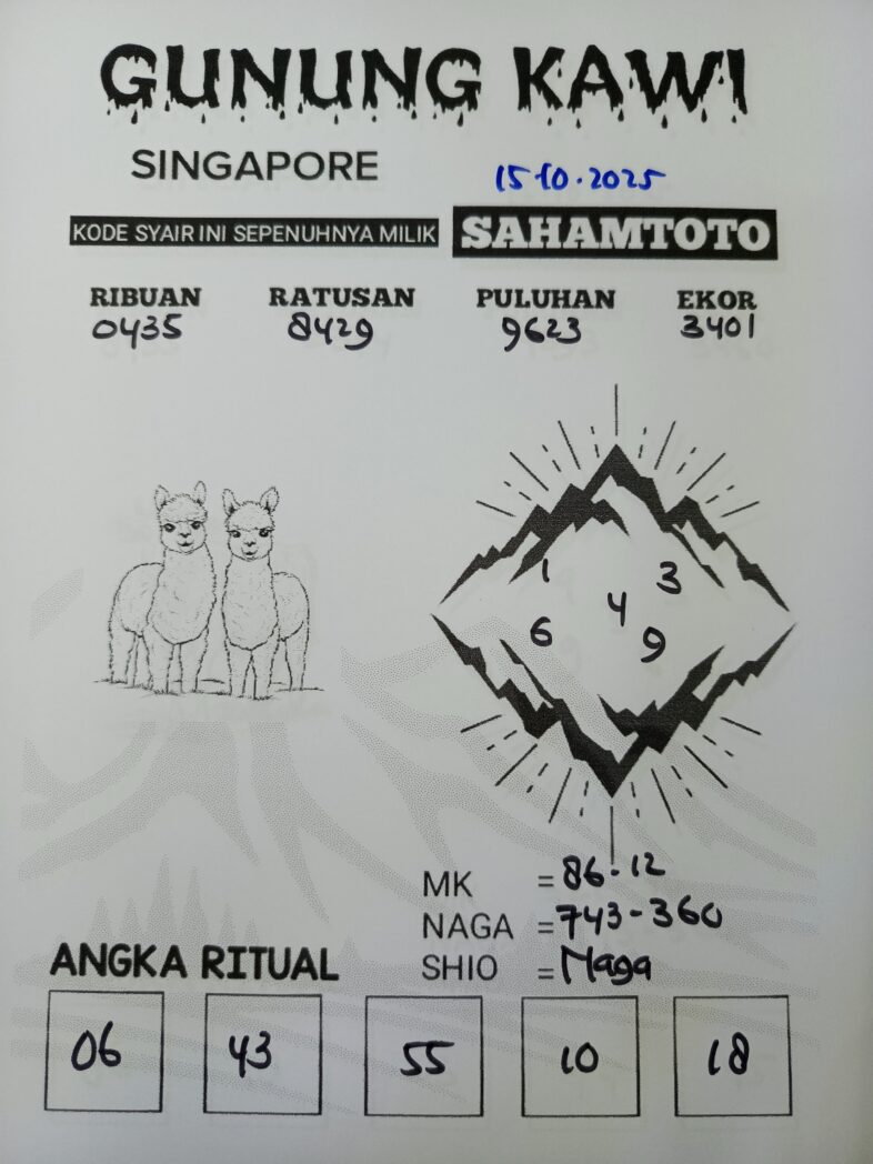 Syair Gunung Kawi SINGAPORE Pools Hari ini Rabu 15 Oktober 2025