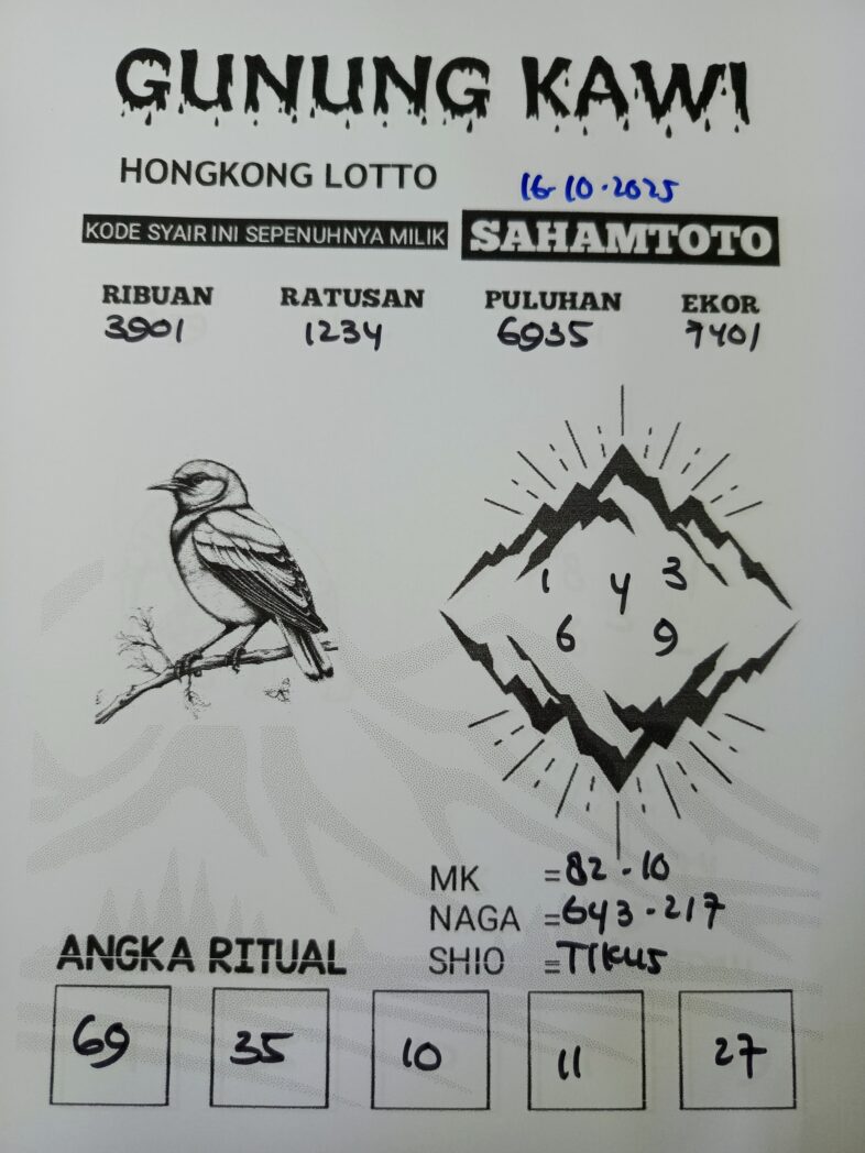 Syair Gunung Kawi HONGKONG LOTTO Hari ini Kamis 16 Oktober 2025