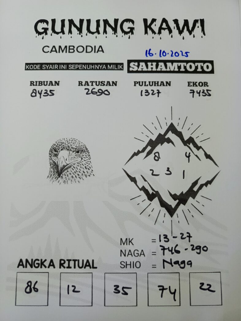 Syair Gunung Kawi CAMBODIA Pools Hari ini Kamis 16 Oktober 2025