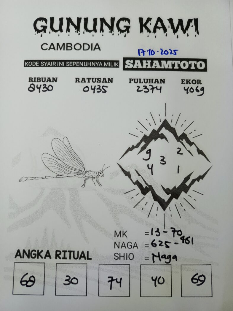 Syair Gunung Kawi CAMBODIA Pools Hari ini Jumat 17 Oktober 2025