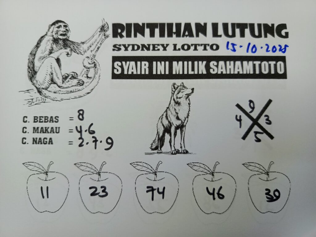 Syair Rintihan Lutung SYDNEY LOTTO Hari ini Rabu 15 Oktober 2025
