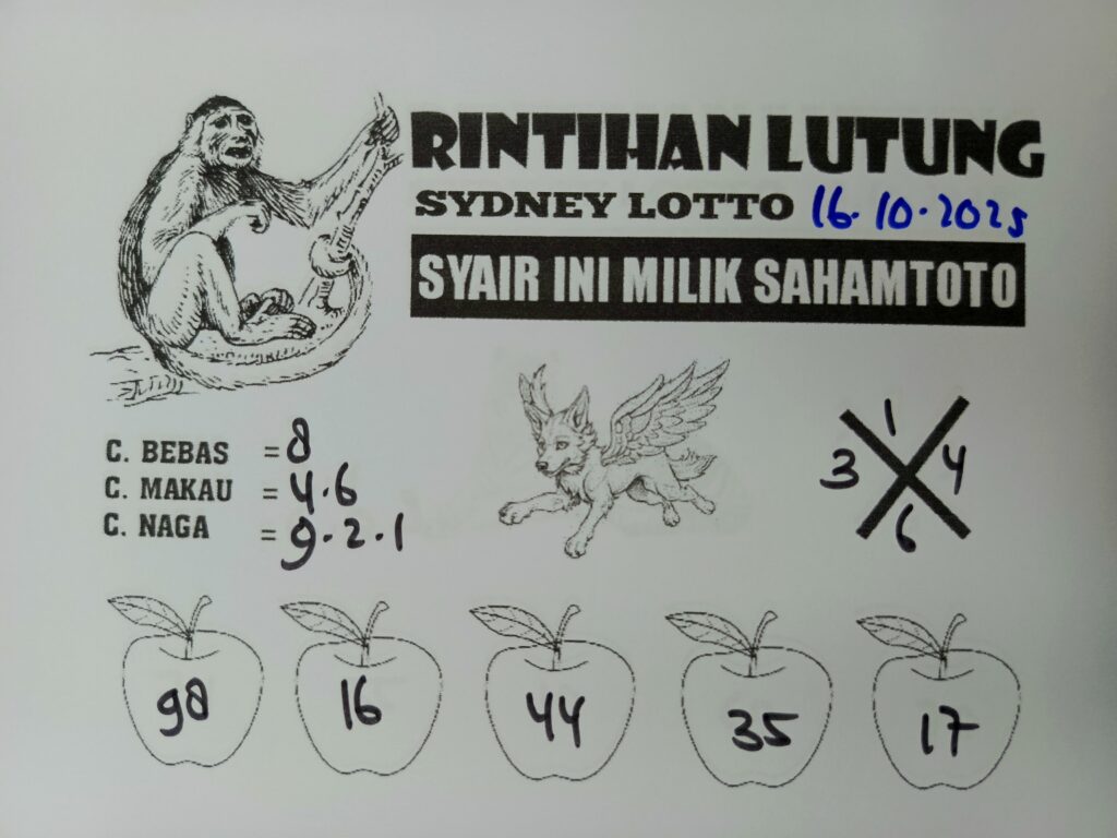 Syair Rintihan Lutung SYDNEY LOTTO Hari ini Kamis 16 Oktober 2025