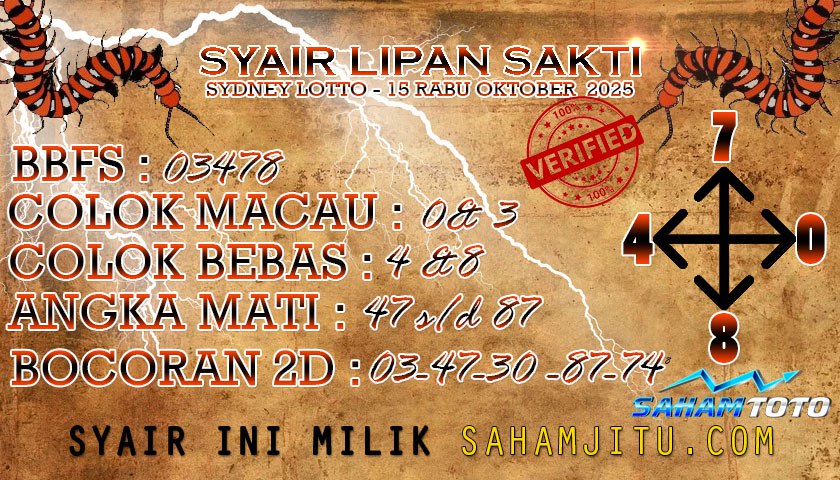 Syair Lipan Sakti SYDNEY LOTTO Hari ini Rabu 15 Oktober 2025