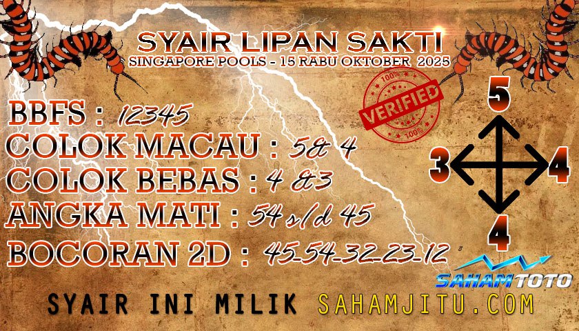 Syair Lipan Sakti SINGAPORE Pools Hari ini Rabu 15 Oktober 2025