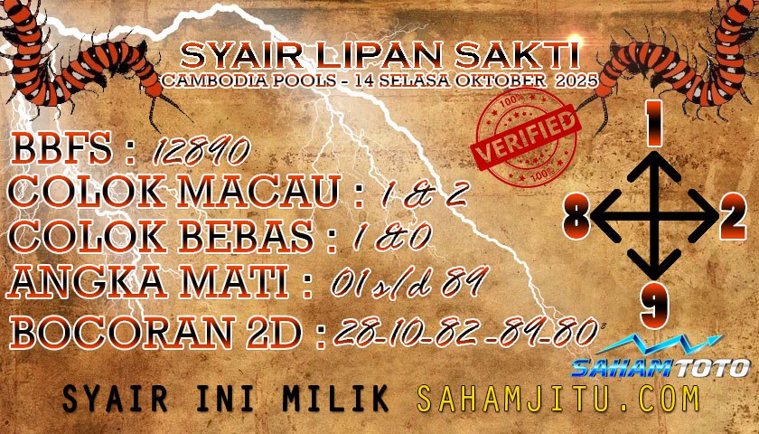 Syair Lipan Sakti CAMBODIA Pools Hari ini Selasa 14 Oktober 2025