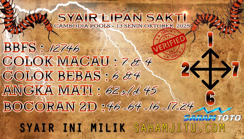 Syair Lipan Sakti CAMBODIA Pools Hari ini Senin 13 Oktober 2025