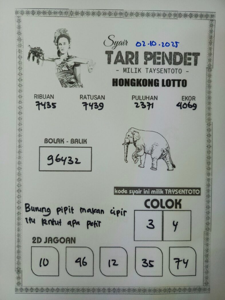 Syair Tari Pendet HK Hari Kamis, 02 Oktober 2025