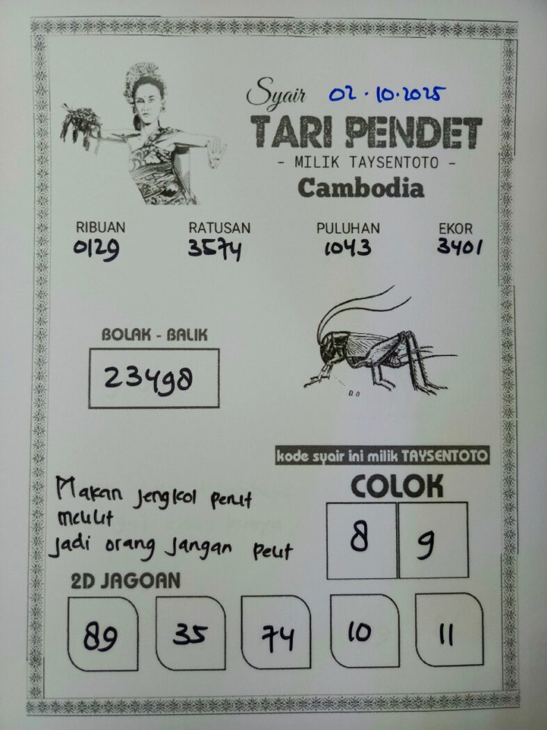 Syair Tari Pendet Cambodia Hari Ini Kamis, 02 Oktober 2025