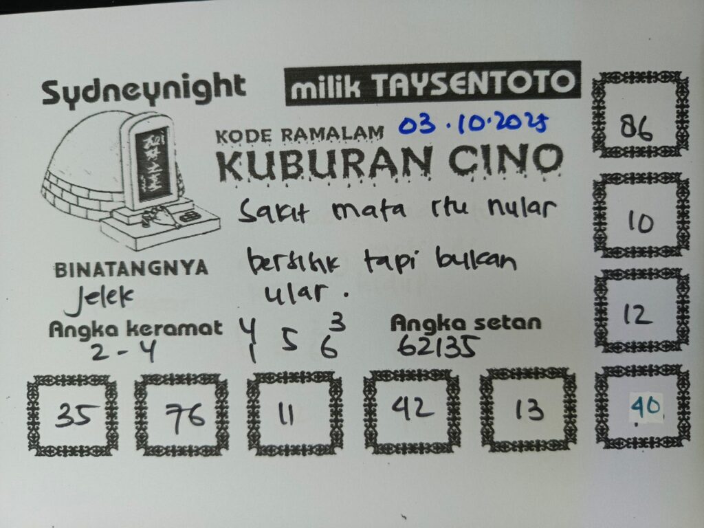Syair Kuburan Cino SydneyNight Hari ini Jumat, 03 Oktober 2025