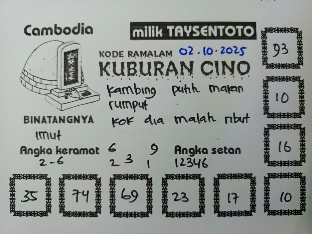 Syair Kuburan Cino Cambodia Hari Ini Kamis, 02 Oktober 2025