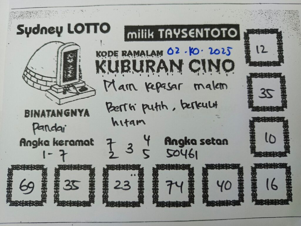 Syair Kuburan Cino Sydney Hari ini Kamis, 02 Oktober 2025
