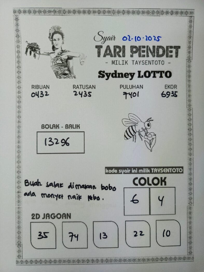 Syair Tari Pendet Sydney Hari ini Kamis, 02 Oktober 2025