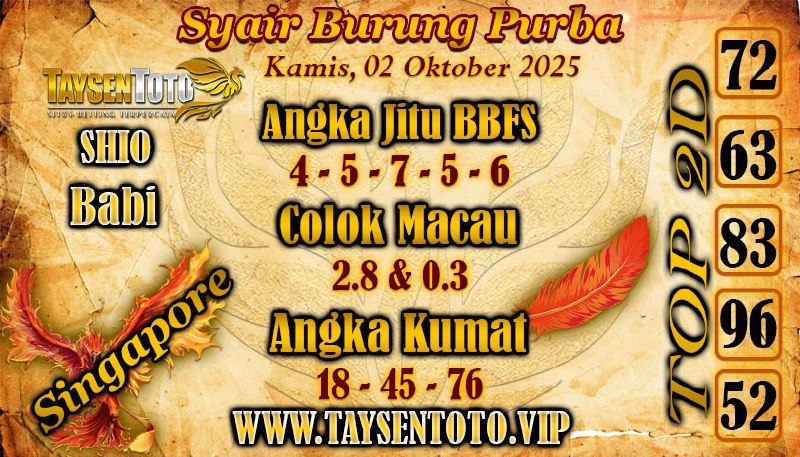 Syair Burung Purba SGP Hari Kamis, 02 Oktober 2025