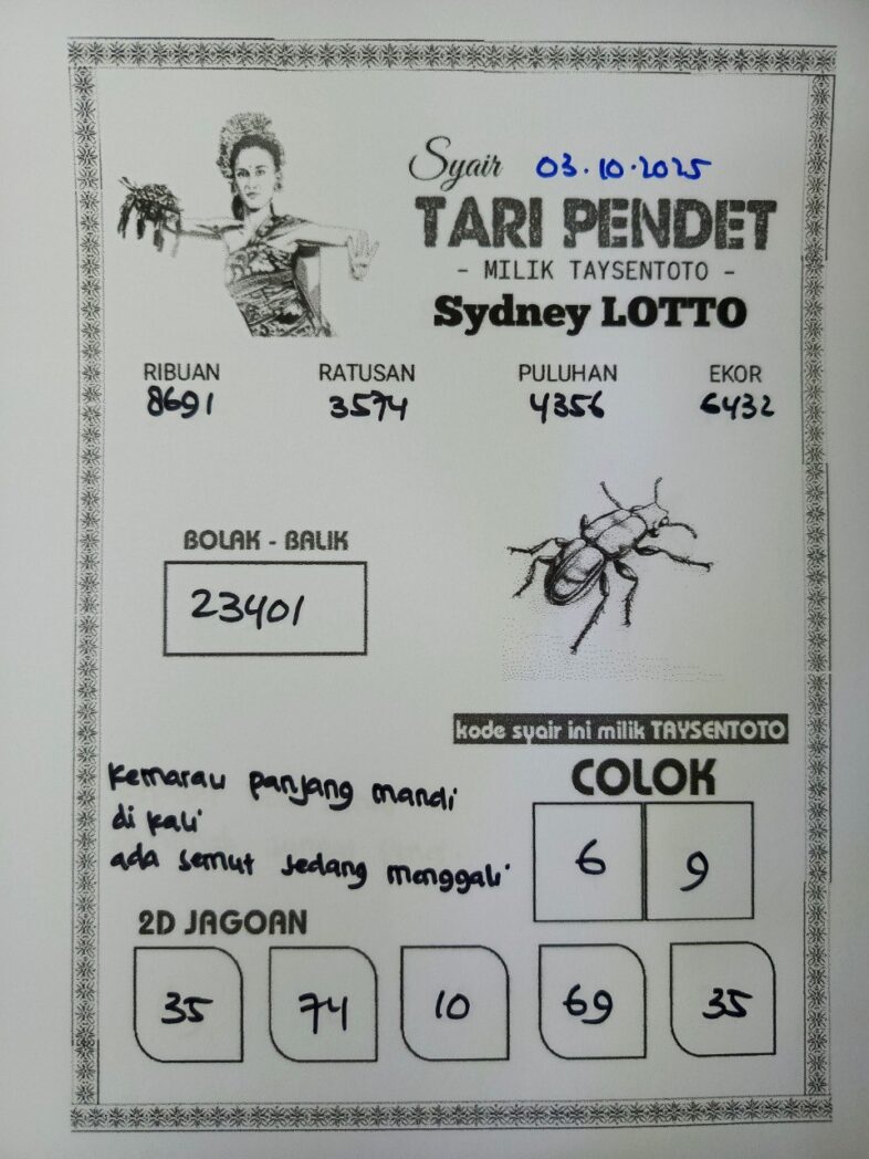 Syair Tari Pendet Sydney Hari ini Jumat, 03 Oktober 2025