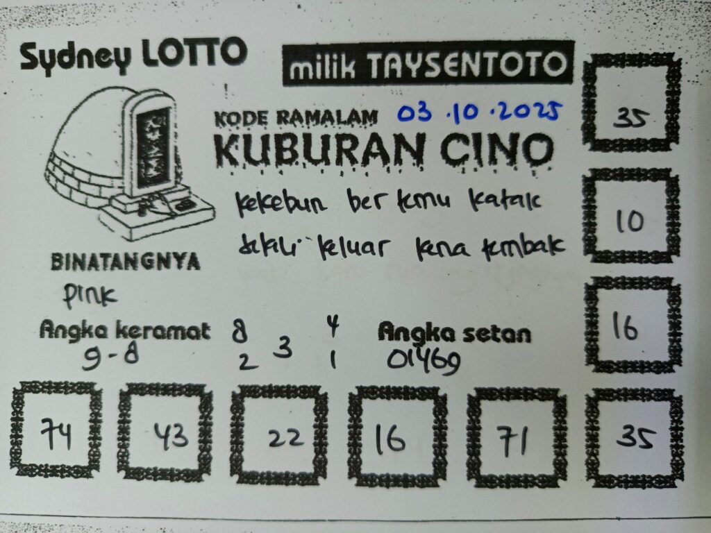 Syair Kuburan Cino Sydney Hari ini Jumat, 03 Oktober 2025