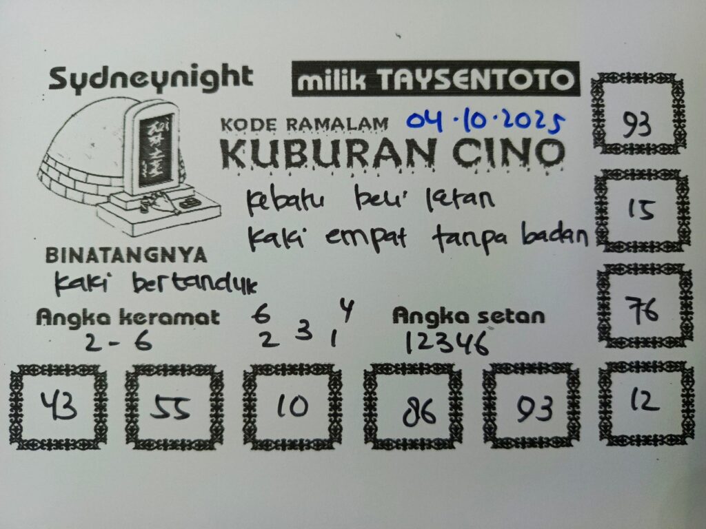 Syair Kuburan Cino SydneyNight Hari ini Sabtu, 04 Oktober 2025