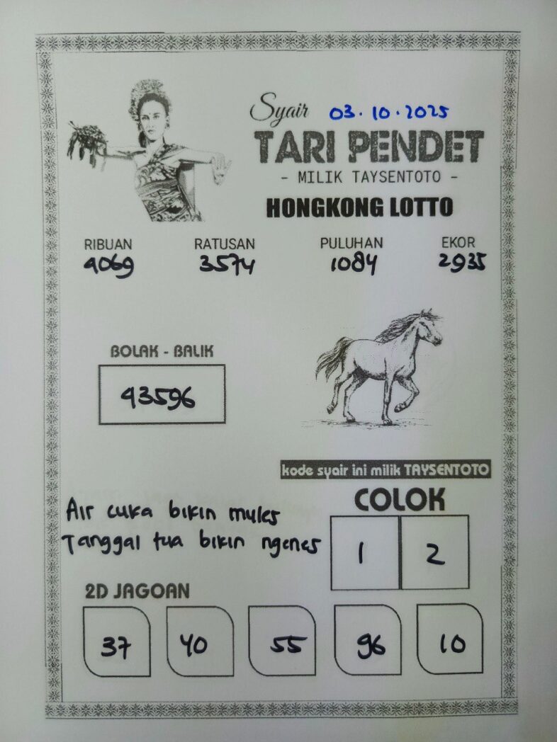 Syair Tari Pendet HK Hari Jumat, 03 Oktober 2025