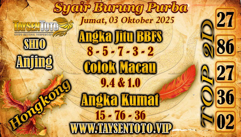 Syair Burung Purba HK Hari Jumat, 03 Oktober 2025