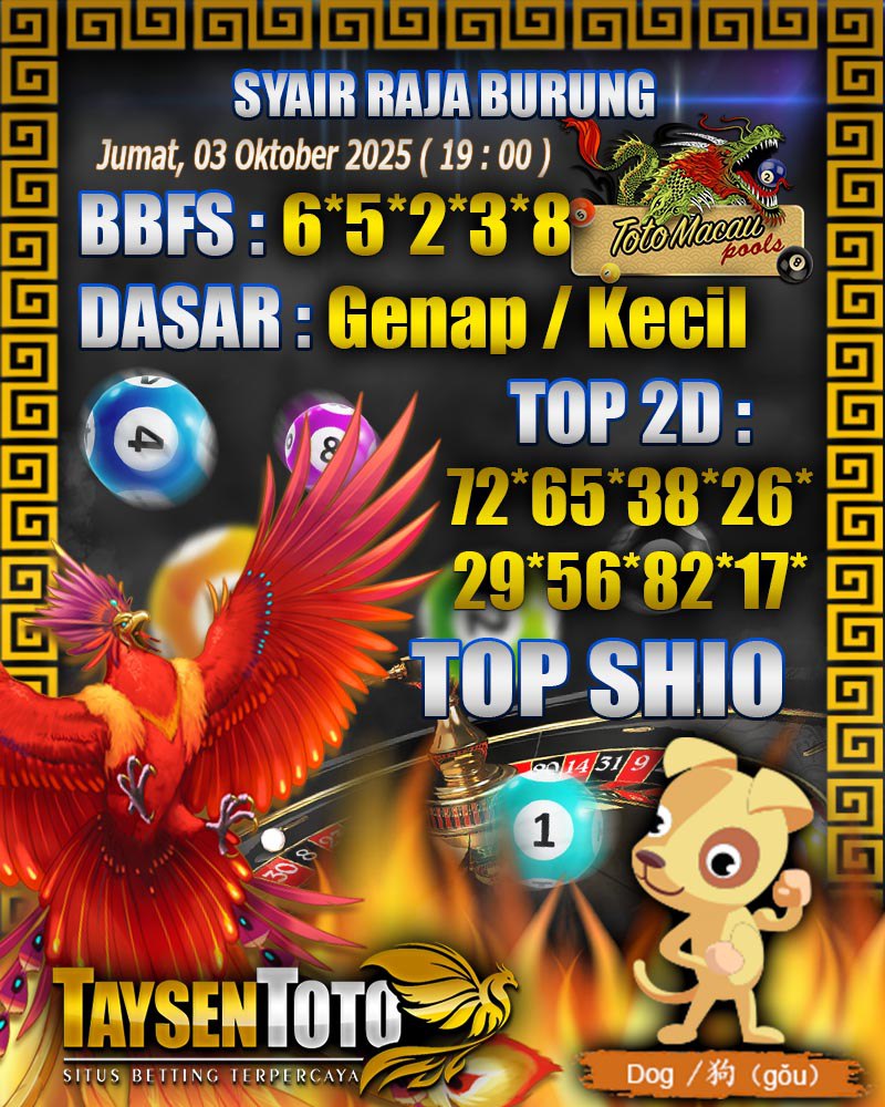 Syair Raja Burung Toto Macau Hari Jumat, 03 Oktober 2025| 19 : 00 WIB