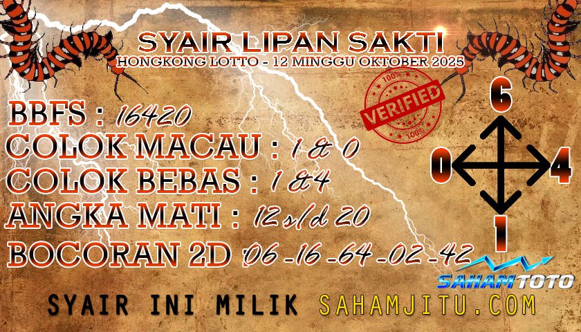 Syair Lipan Sakti Hongkong lotto Hari ini Minggu 12 Oktober 2025