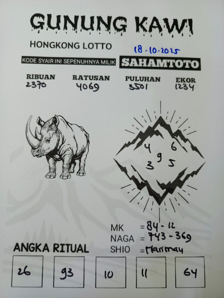 Syair Gunung Kawi HONGKONG LOTTO Hari ini Sabtu 18 Oktober 2025