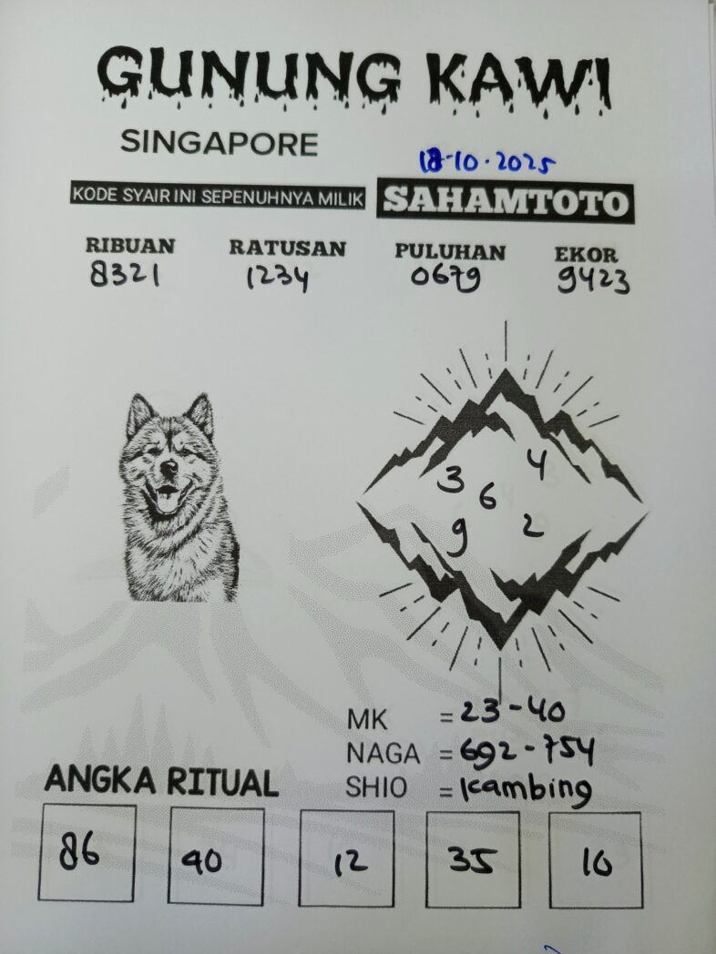 Syair Gunung Kawi SINGAPORE Pools Hari ini Sabtu 18 Oktober 2025