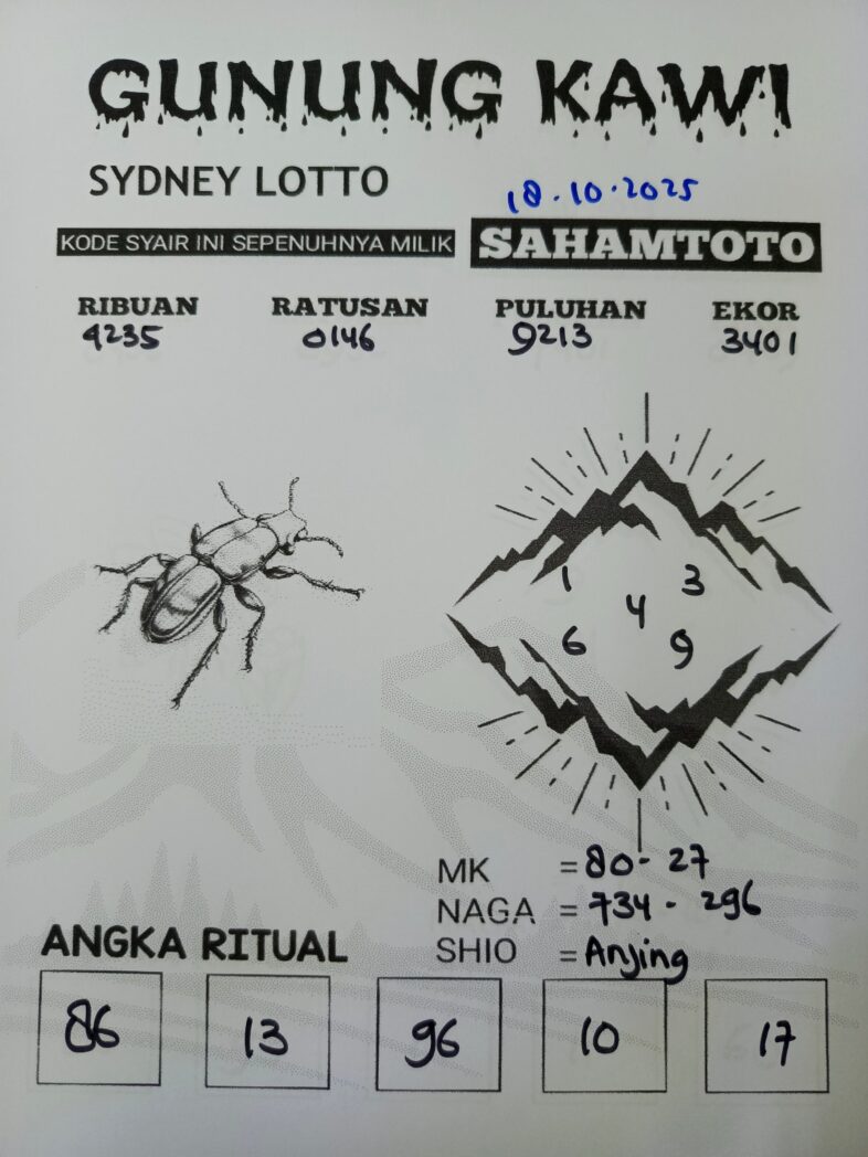 Syair Gunung Kawi Sydney Lotto Hari ini Sabtu 18 Oktober 2025
