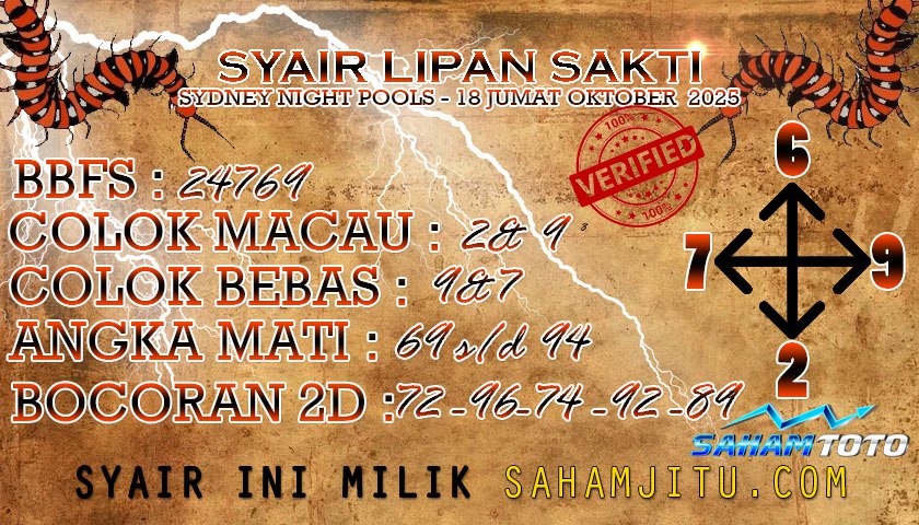 Syair Lipan Sakti SydneyNight Hari ini Sabtu, 18 Oktober 2025