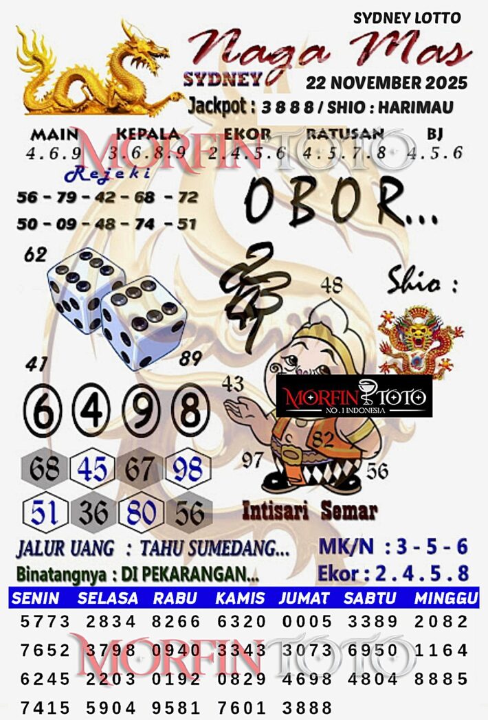  SYAIR TOGEL NAGA MAS  SYDNEY LOTTO   22 NOVEMBER 2025