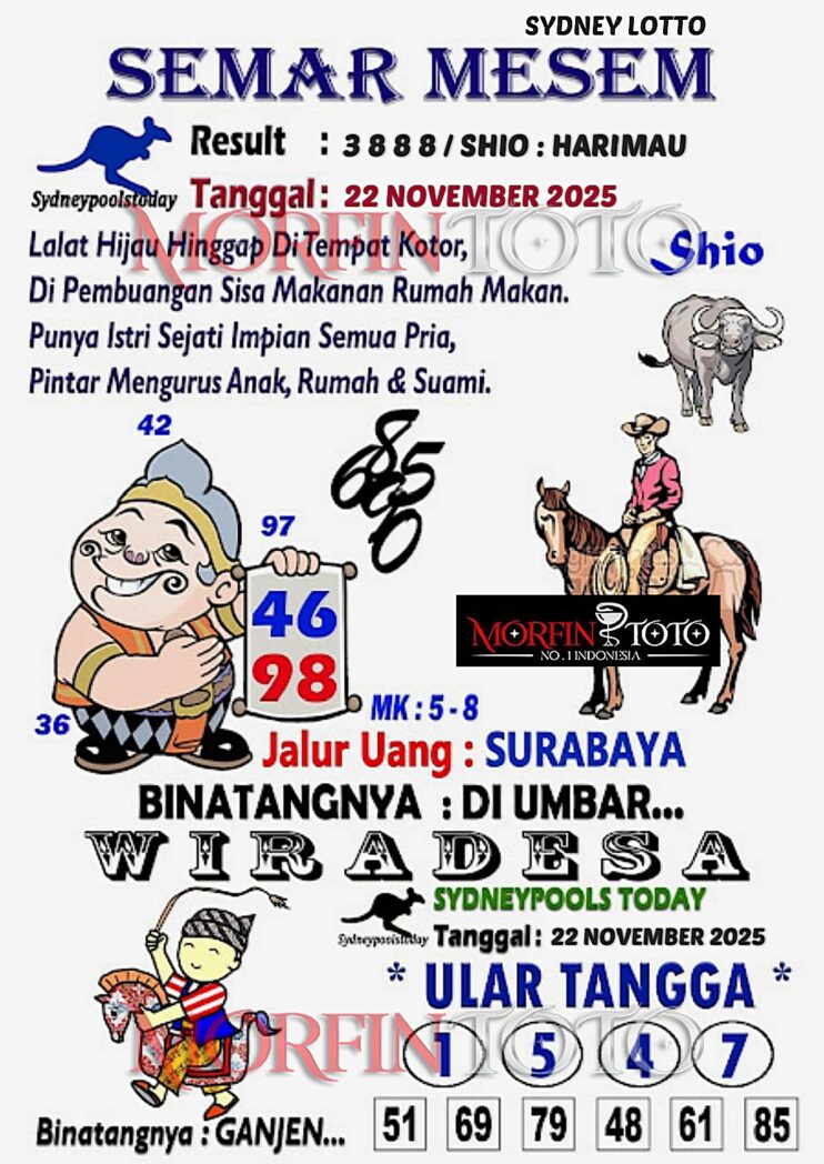  SYAIR TOGEL SEMAR MESEM  SYDNEY LOTTO 22 NOVEMBER 2025
