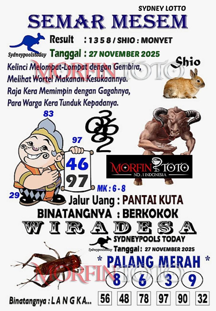 SYAIR TOGEL SEMAR MESEM  SYDNEY LOTTO 27 NOVEMBER 2025