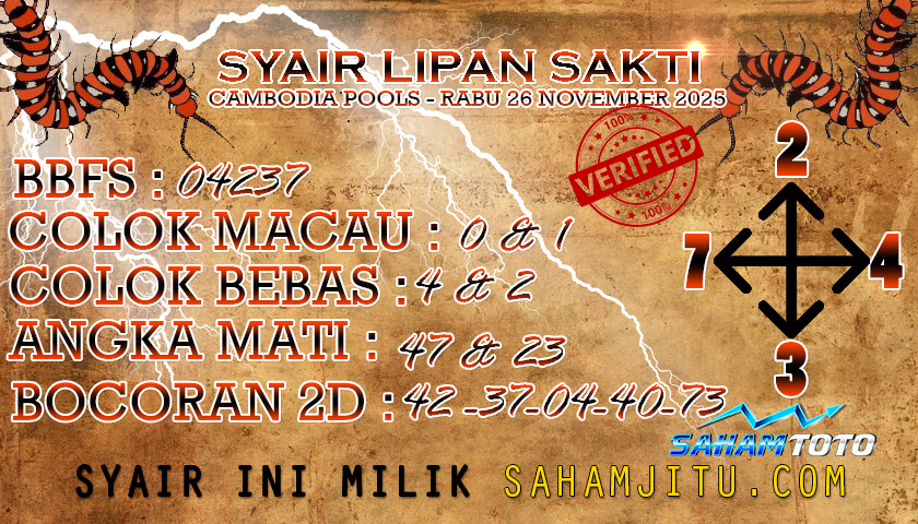Syair lipan sakti CAMBODIA pools Hari ini Rabu 26 november 2025