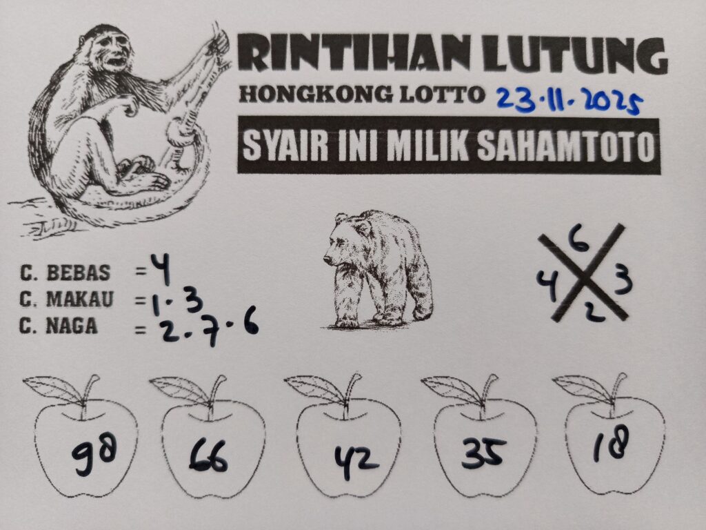 Syair Rintihan Lutung HONGKONG LOTTO Hari ini Minggu 23 November 2025