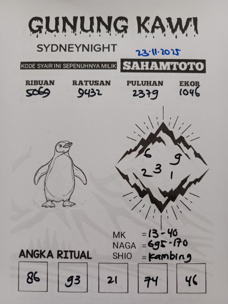 Syair Gunung Kawi SydneyNight Hari ini Minggu 23 November 2025