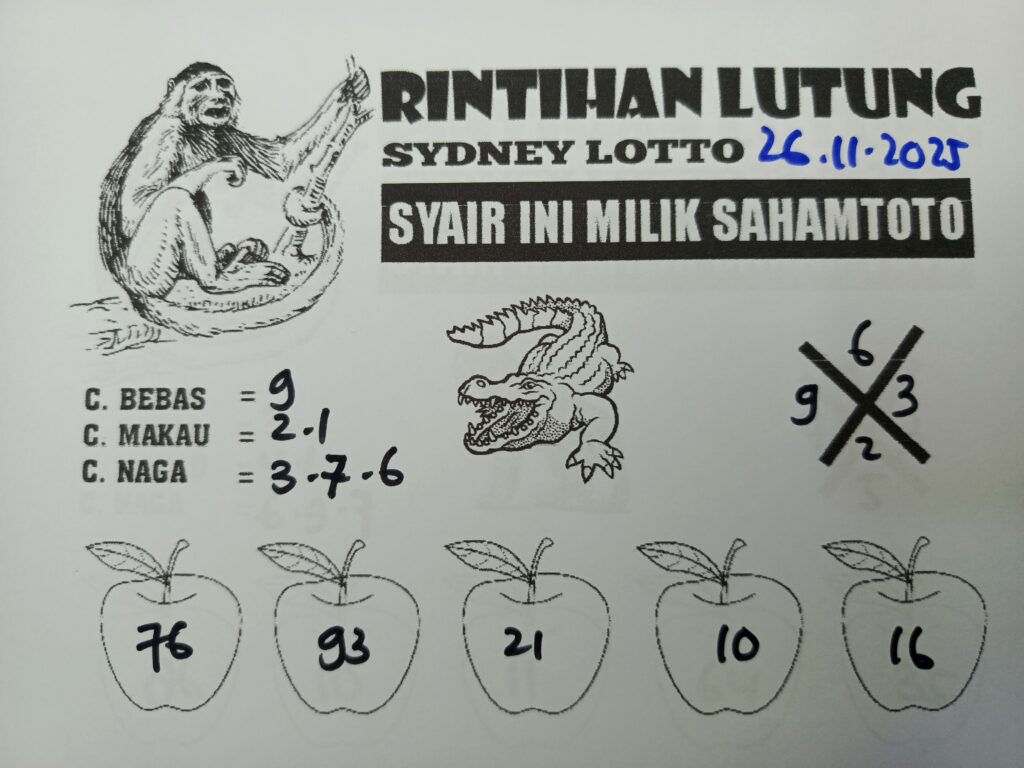 Syair Rintihan Lutung SYDNEY LOTTO Hari ini Rabu 26 november 2025