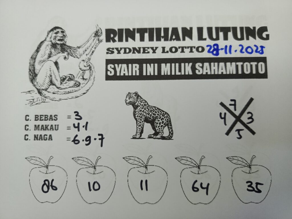 Syair Rintihan Lutung Sydney Lotto Hari ini Jumat 28 november 2025