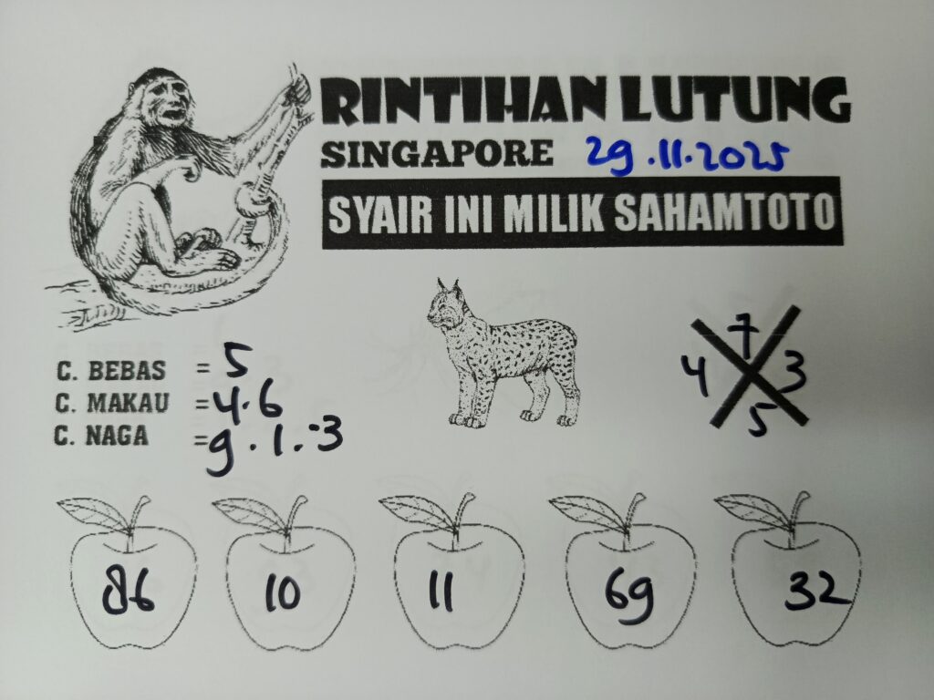 Syair Rintihan Lutung SINGAPORE POOLS Hari ini Sabtu 29 november 2025